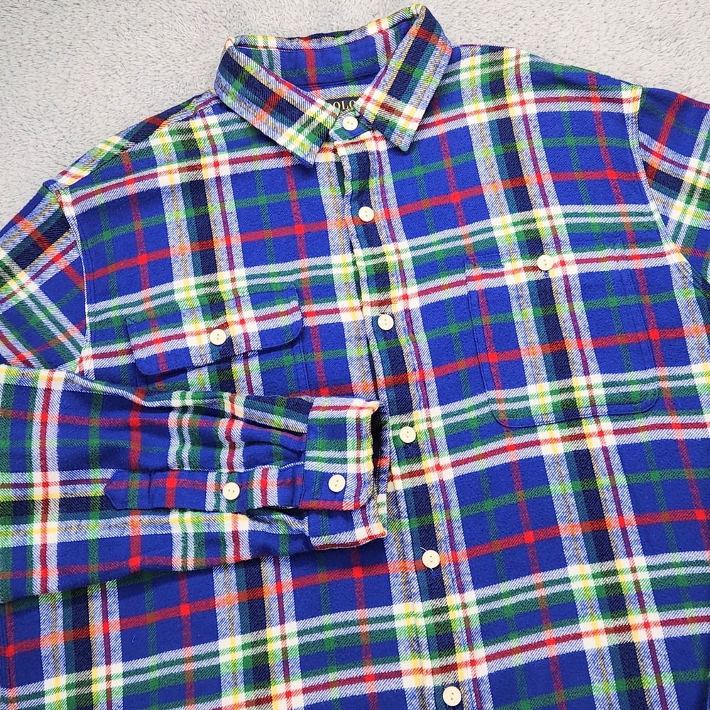 Polo Ralph Lauren Shirt Mens XL Blue Multicolor Plaid Flannel Button Up NEW